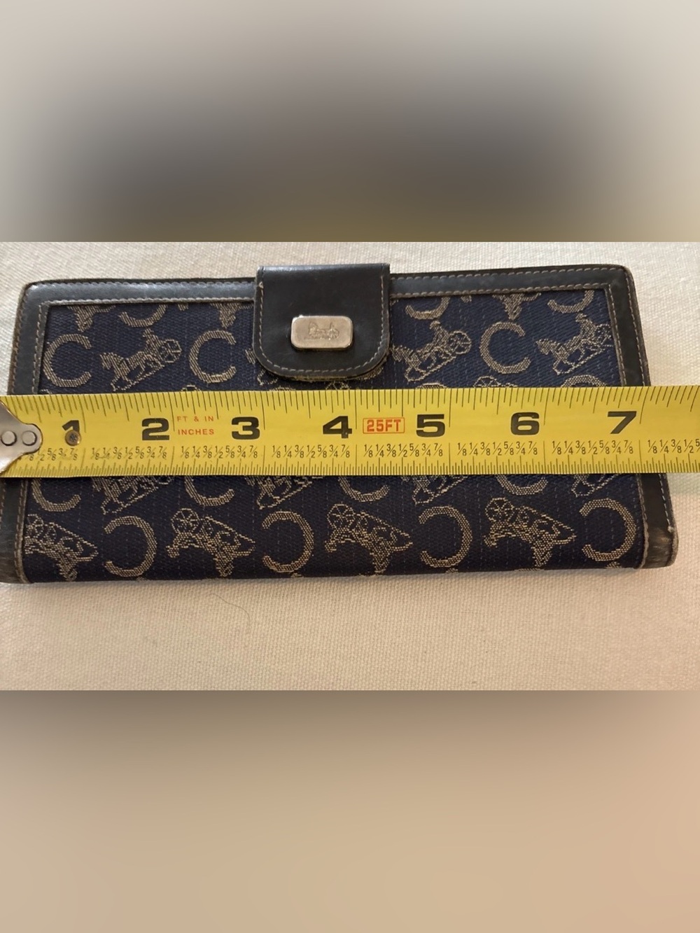 Celine Navy Blue Horse And Carriage Long Thin Wallet Canvas And Leather Vintage - Picture 8 of 15